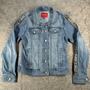 GUESS Los Angeles Denim Blue Jacket Womans Small Sleeve Spellout